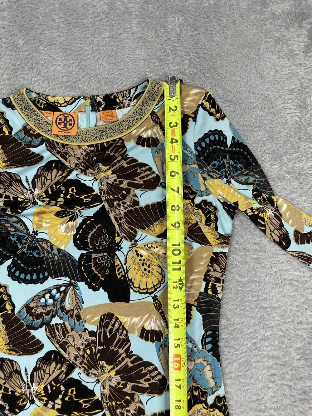 Tory Burch Shift Dress Womens XS Multicolor Butterfly Crew Neck Silk Long Sleeve
